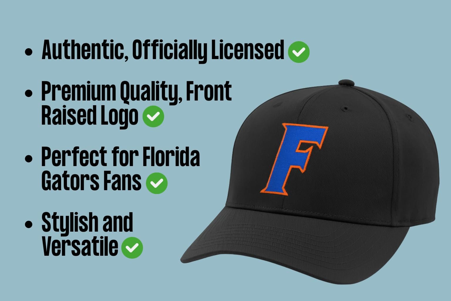 Officially Licensed University Florida Gators Baseball Hat Classic Edition Black MVP Adjustable Embroidered Team Logo Snapback Sports Ball Cap