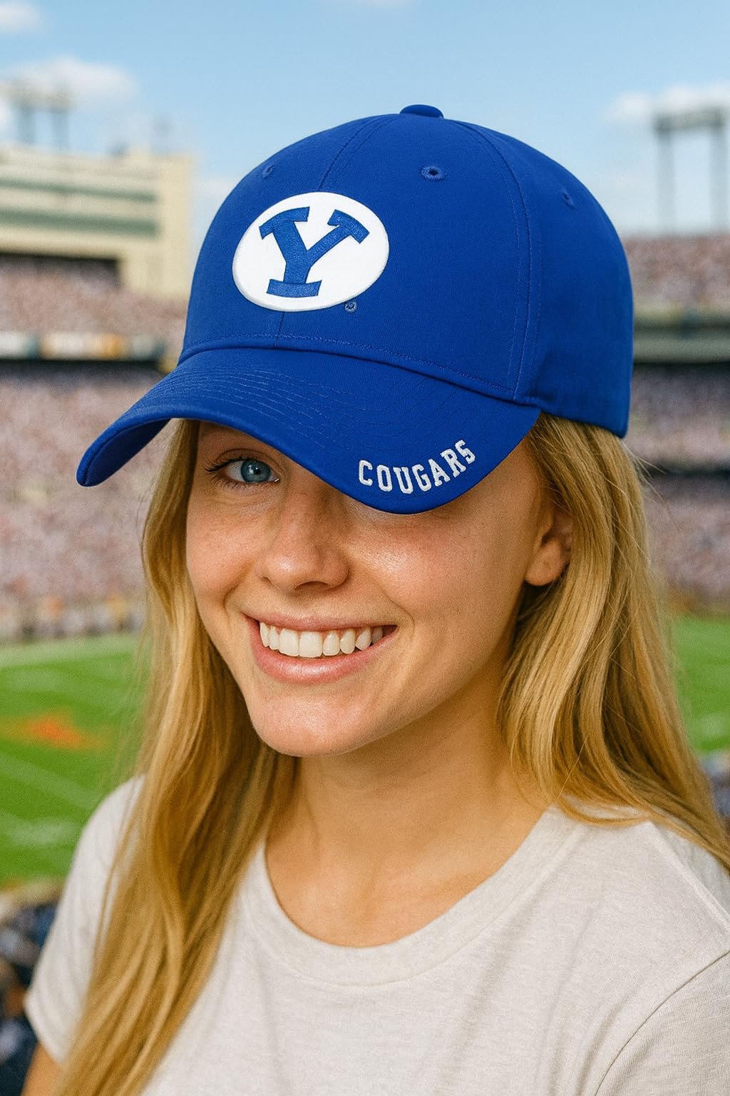 Officially Licensed BYU Cougars Classic Edition Hat Adjustable Relaxed Fit Embroidered Team Logo Navy Blue/White Slouch Cap