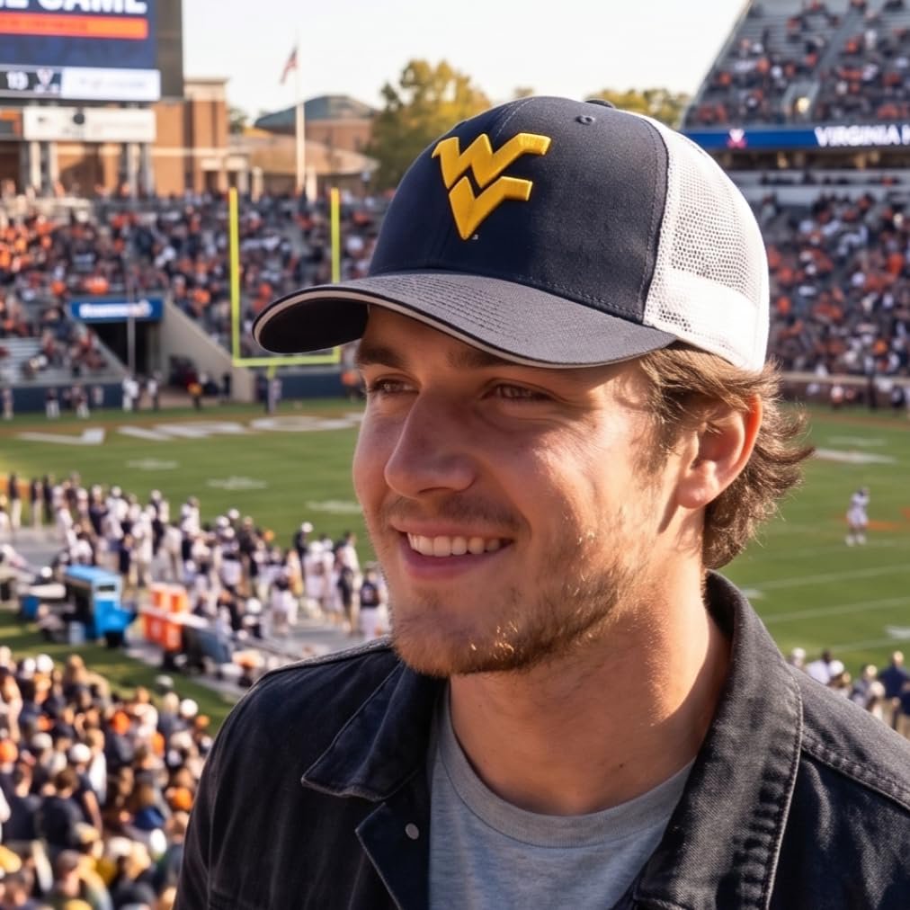 Officially Licensed West Virginia Classic Mesh Trucker Hat Navy Blue / White Adjustable MVP Primary University Team Logo Baseball Sports Cap