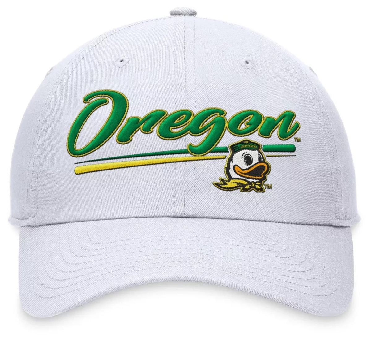 Officially Licensed Oregon University Hat Classic Relaxed Fit White/Green Adjustable Embroidered Team Logo Cap