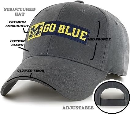 Officially Licensed Michigan University Charcoal MVP Hat Classic Go Blue Team Logo Adjustable Structured Cap