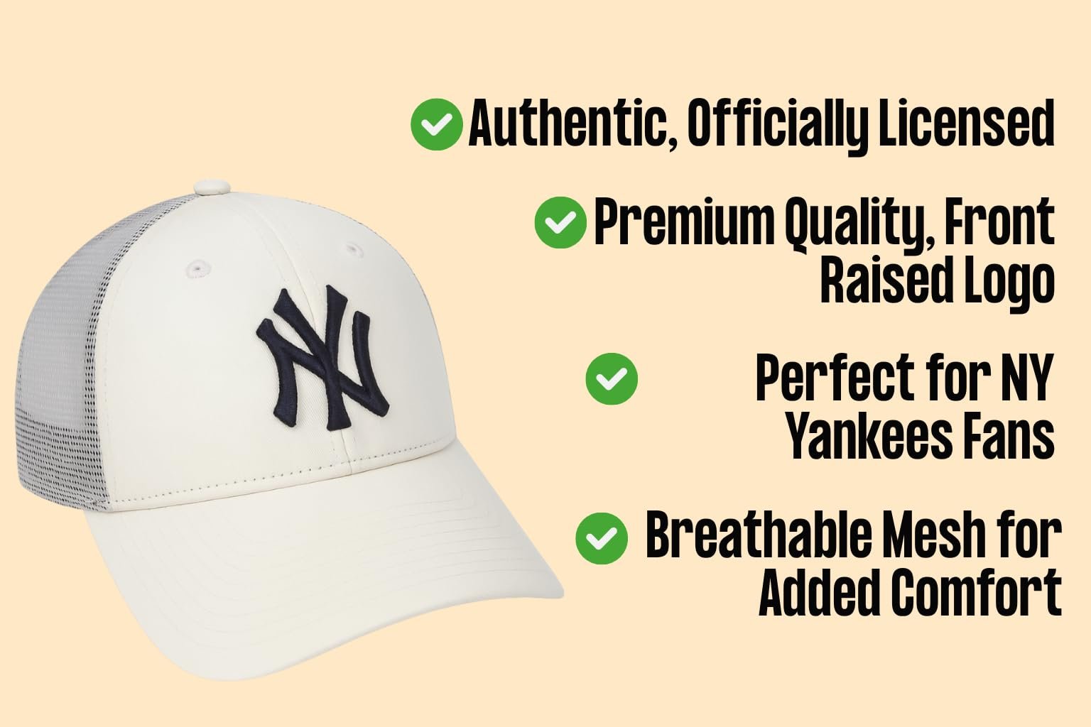 Officially Licensed New York Yankees Baseball White/Navy Mesh Trucker MVP Hat Classic Primary Home Team Logo Adjustable Embroidered NY Blue Structured Snapback Sports Ball Cap