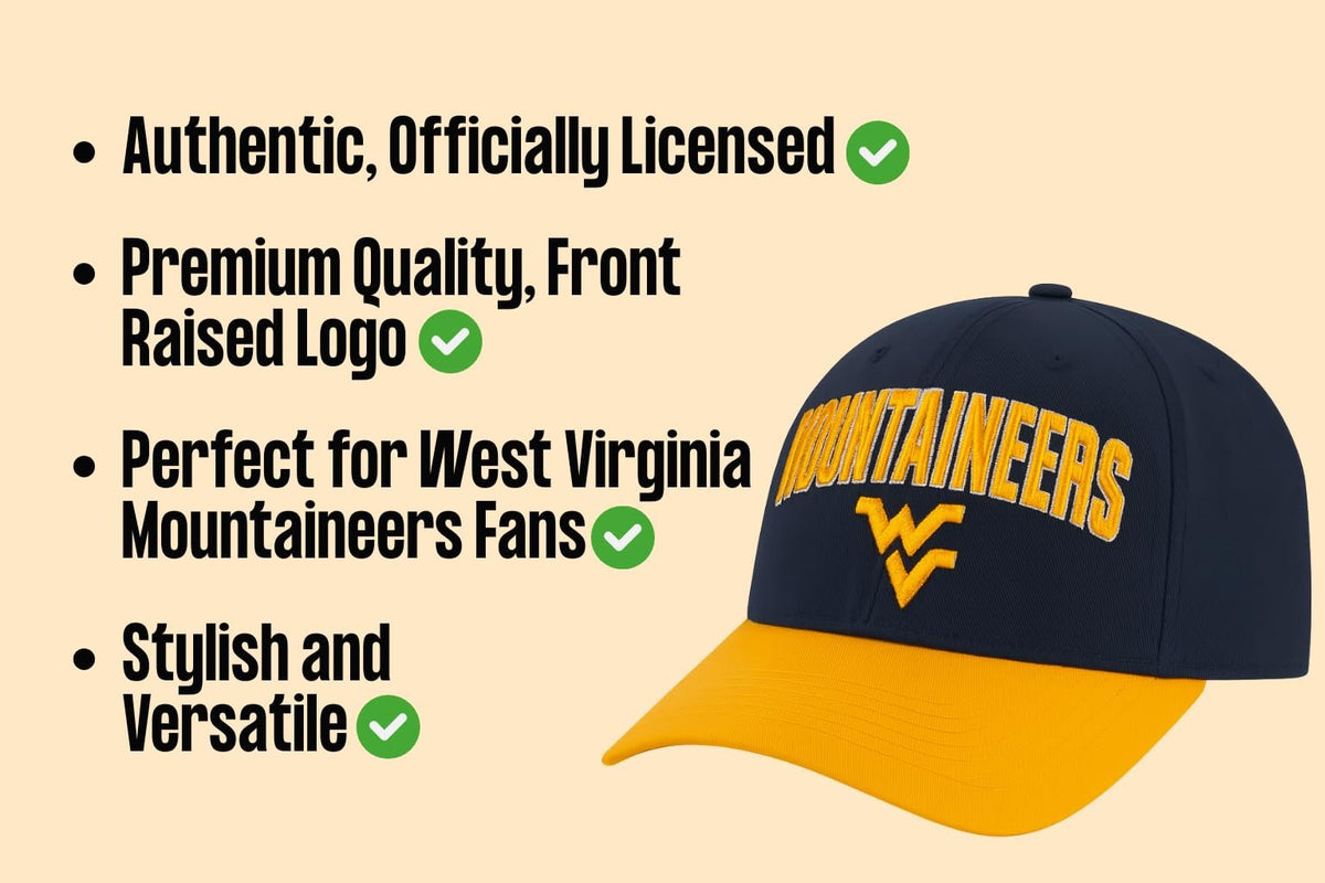 Officially Licensed West Virginia Hat Classic Two-Tone MVP Adjustable University Embroidered Team Logo Structured Cap Multicolor