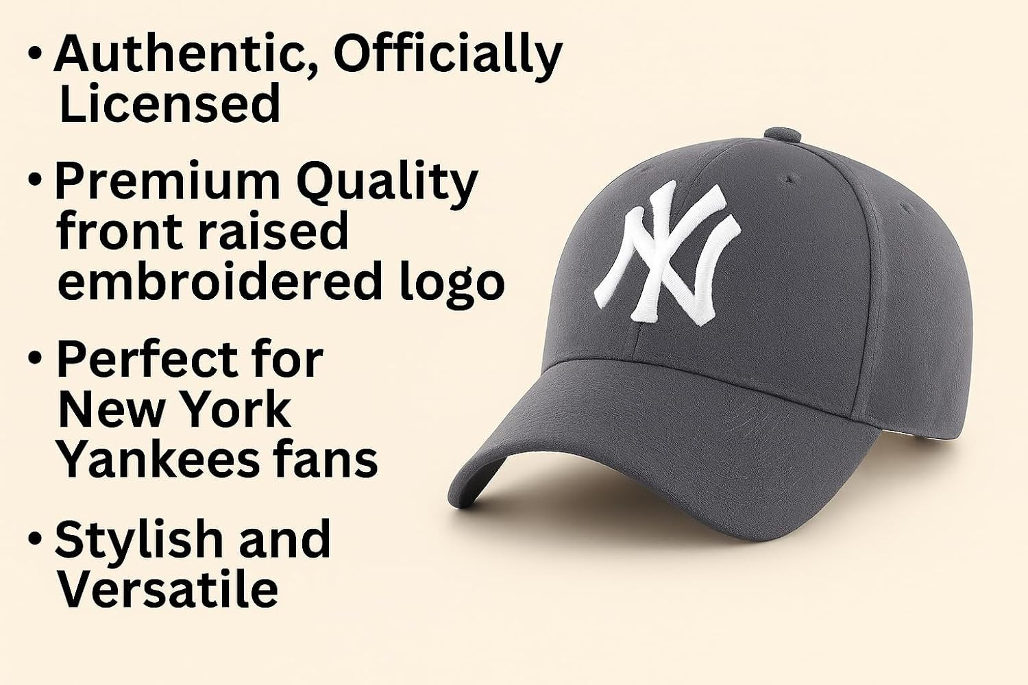 Officially Licensed New York Yankees Boys Girls Charcoal Baseball Hat Adjustable Youth Sports Cap