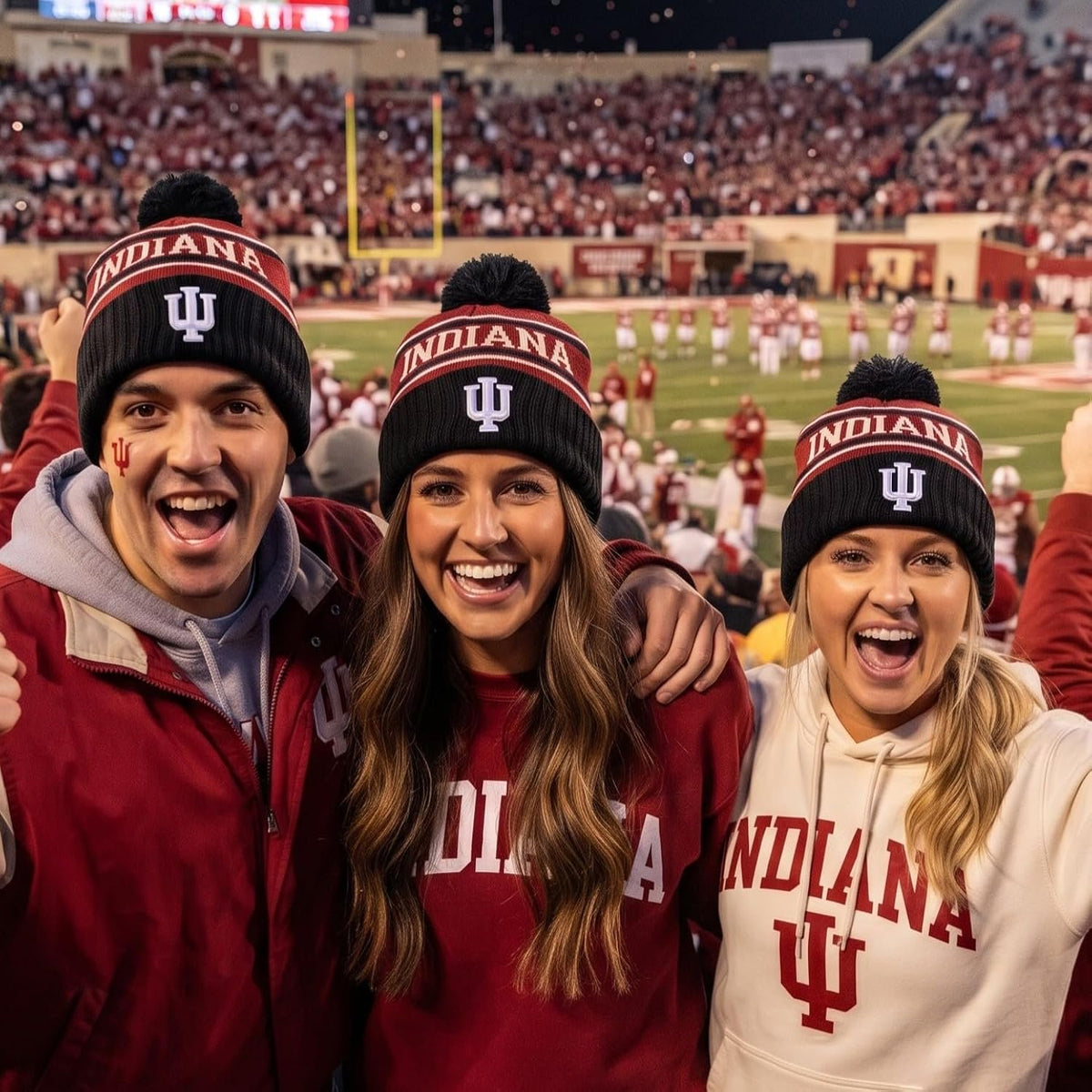 Indiana Hoosiers Multi Color Cuff Knit Pom Snappy Beanie with IU Logo