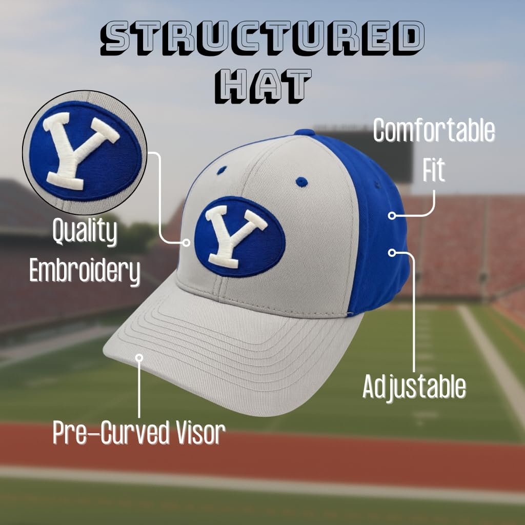 Officially Licensed BYU Cougars Classic Edition Blue/Gray MVP Hat Adjustable Primary Home Team Logo Structured Two-Tone Snapback Sports Ball Cap