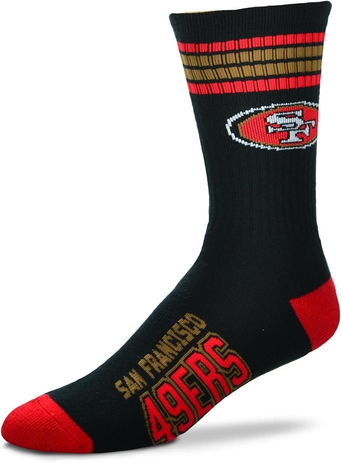For Bare Feet San Francisco 49ers Large Crew Socks NFL Football Team Stripe Duece New