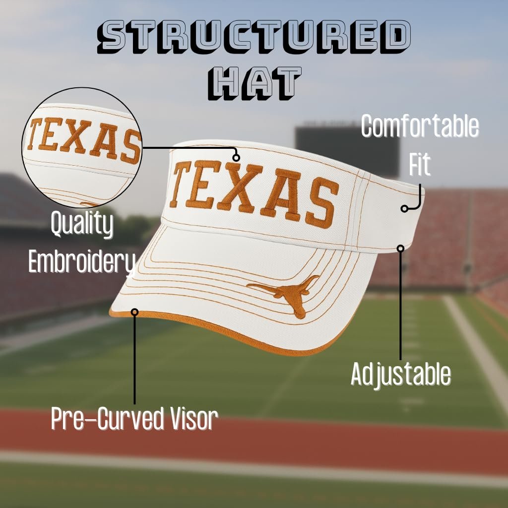 47 Officially Licensed Texas University Longhorns Visor Hat Adjustable Orange/White Team Logo Solid Embroidered Cap