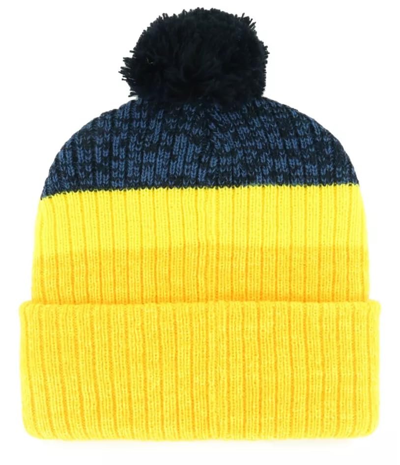Officially Licensed Michigan University Cuffed Knit Pom Beanie Hat Classic Edition Blue/Yellow Team Logo Winter Cap