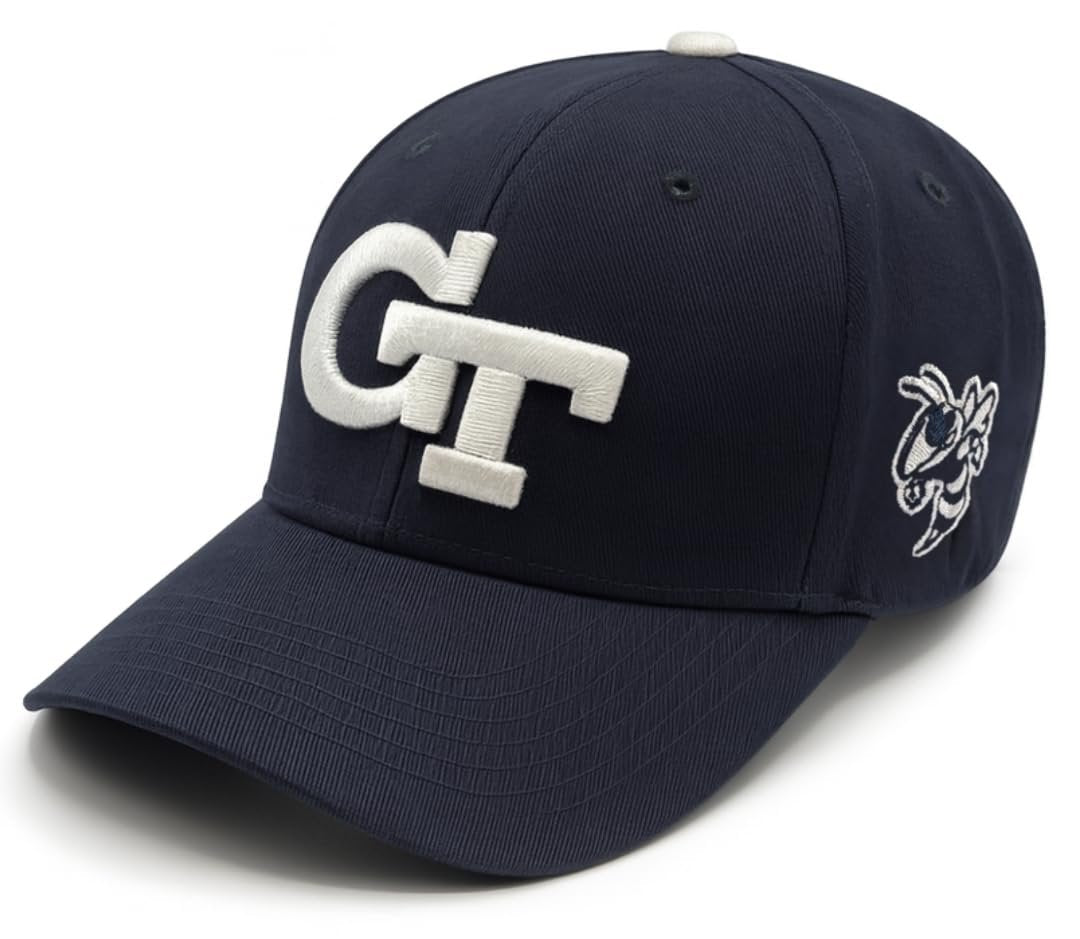 Officially Licensed Georgia Yellow Jackets Navy Blue/White MVP Hat Classic Edition Primary Team Logo Adjustable Embroidered Baseball Sports Ball Cap