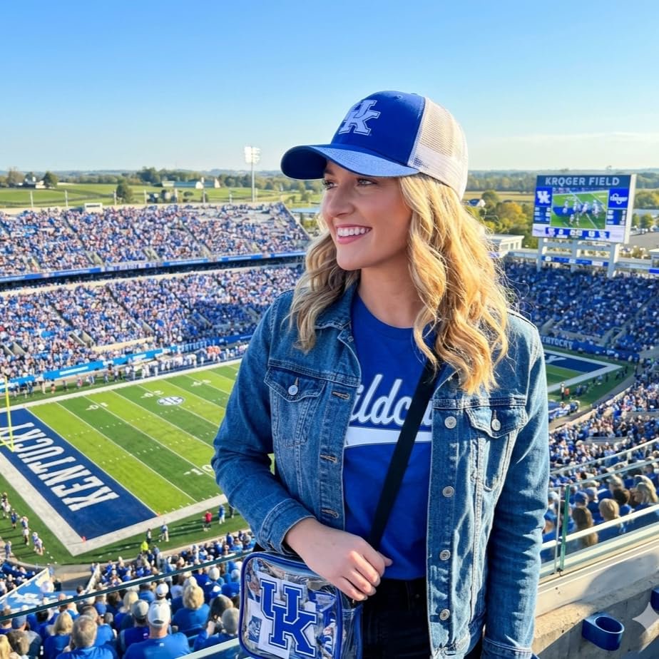 Officially Licensed University of Kentucky Wildcats Classic UK White/Blue Mesh Trucker Hat Adjustable Embroidered Cap