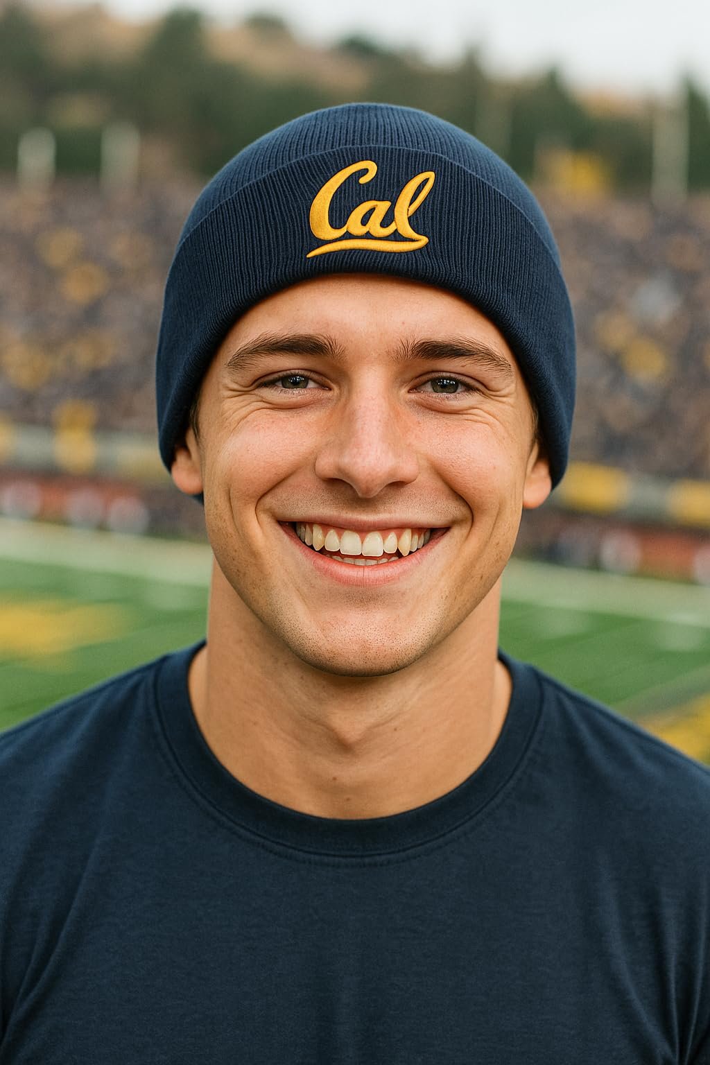 Officially Licensed Cal Berkeley Navy Cuff Knit Beanie Hat Classic Embroidered University Team Logo Blue Winter Sports Cap