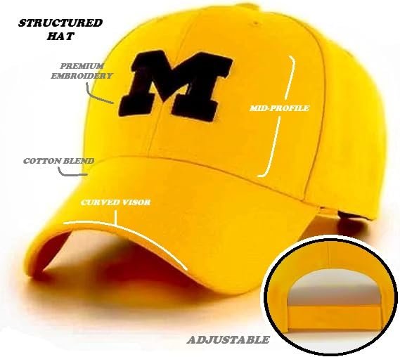 Officially Licensed Michigan University Yellow/Blue MVP Hat Classic Team Logo Adjustable Structured Cap