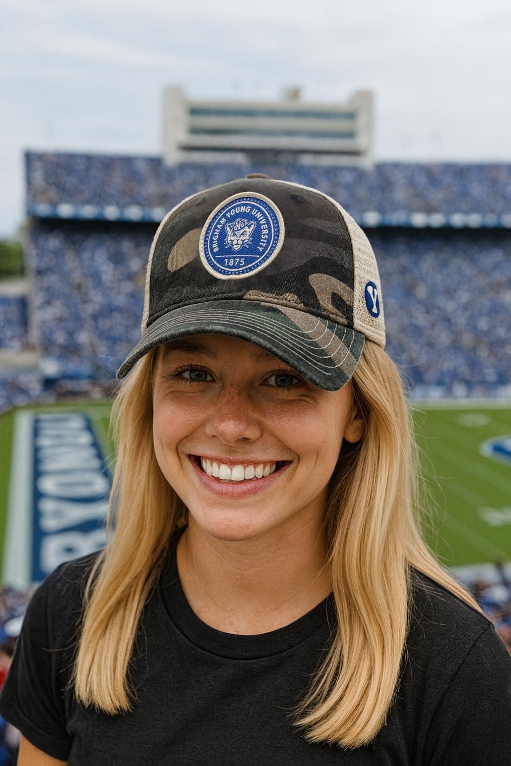 Officially Licensed BYU Cougars Camo Hat Classic Mesh Trucker Relaxed Fit Adjustable Embroidered Team Logo Cap Multicolor