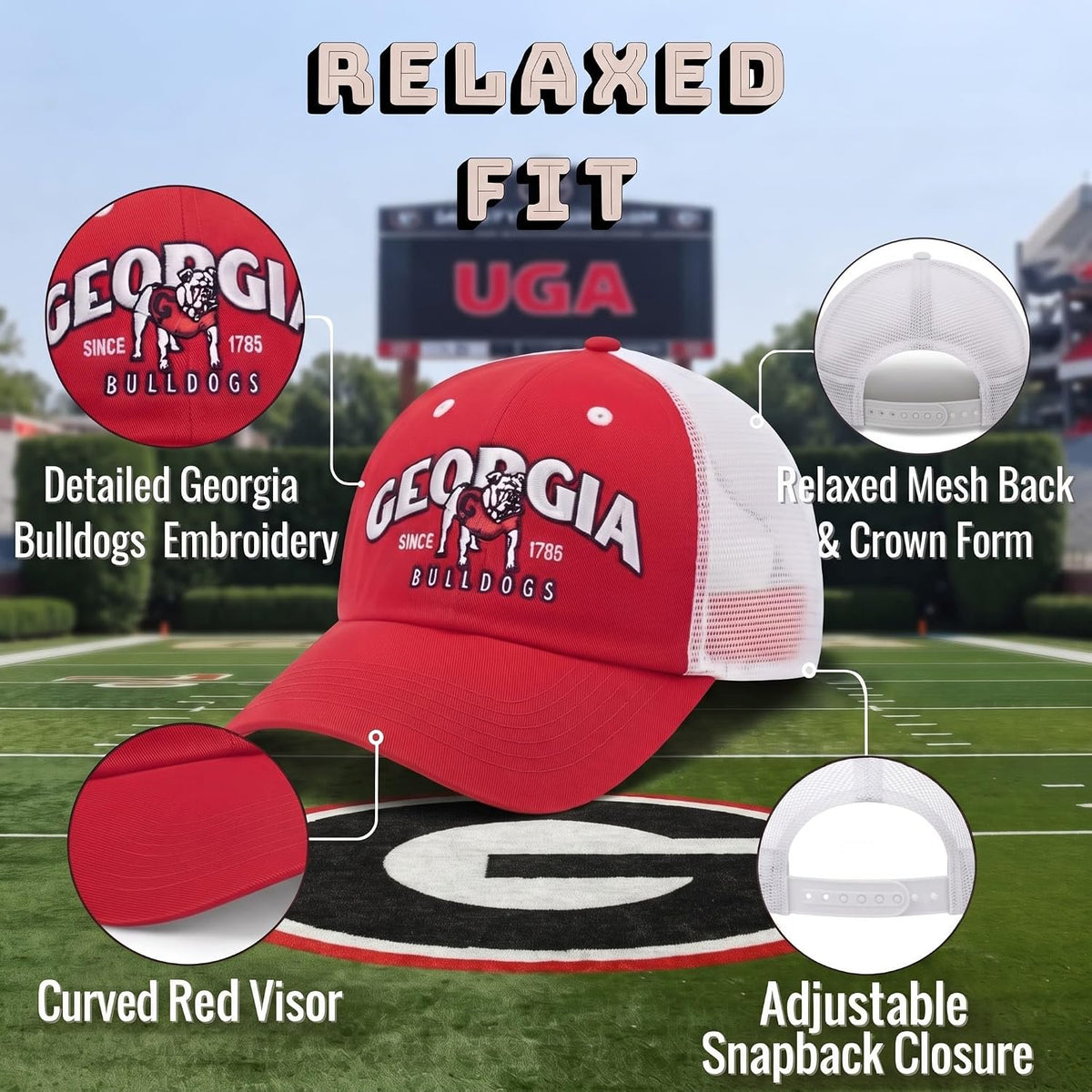 Georgia Bulldogs Two Tone Mesh Trucker Hat, Multicolor UGA Logo, Unisex Cap