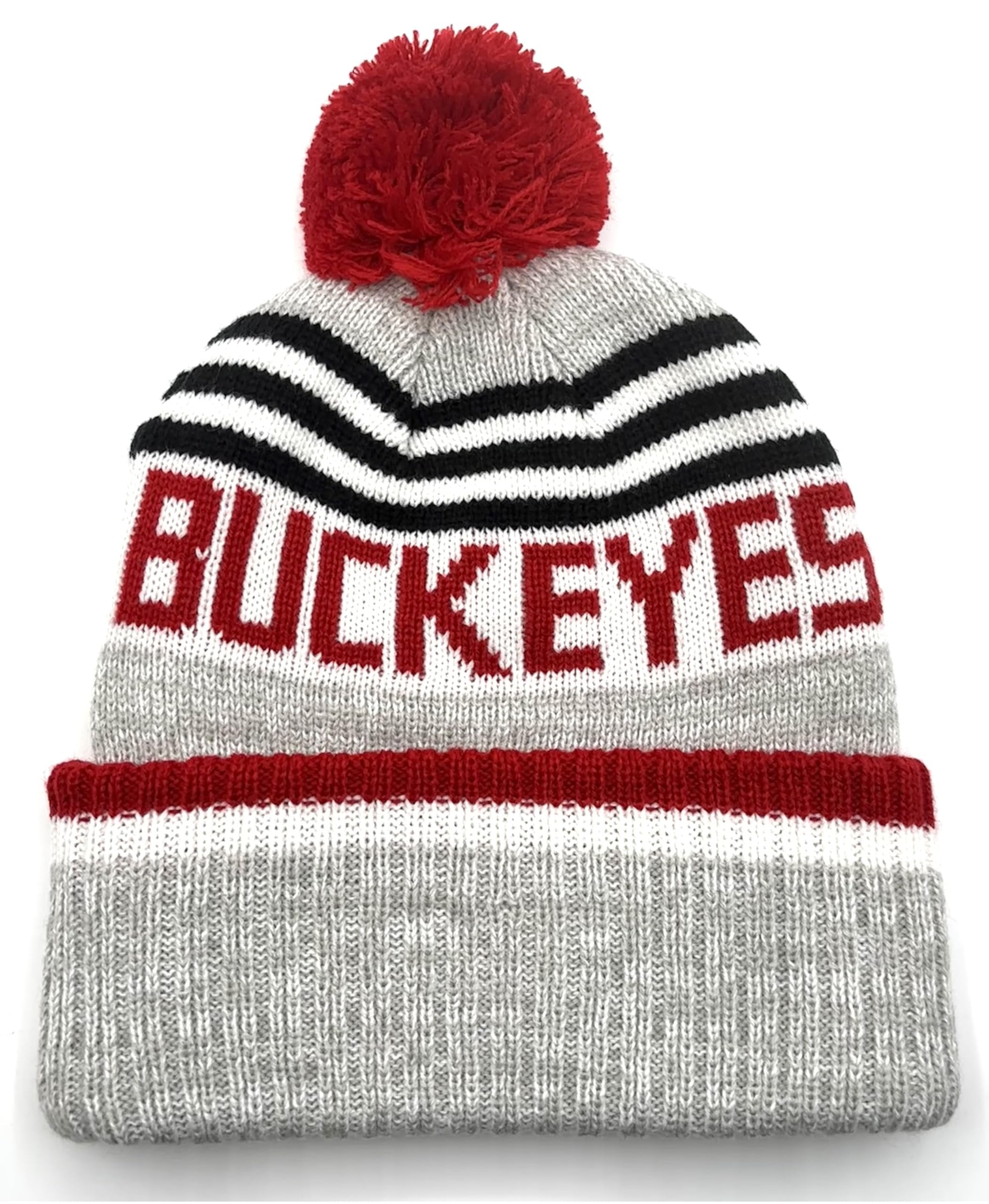 Officially Licensed Ohio State Gray Cuffed Knit Pom Beanie Hat Classic Edition Embroidered Team Logo Winter Red/White Cap