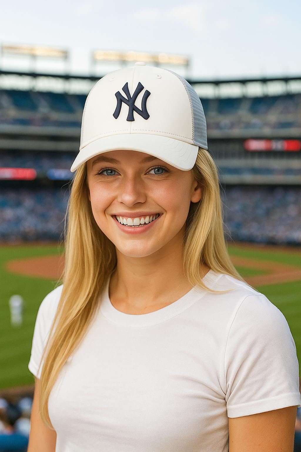 Officially Licensed New York Yankees Baseball White/Navy Mesh Trucker MVP Hat Classic Primary Home Team Logo Adjustable Embroidered NY Blue Structured Snapback Sports Ball Cap