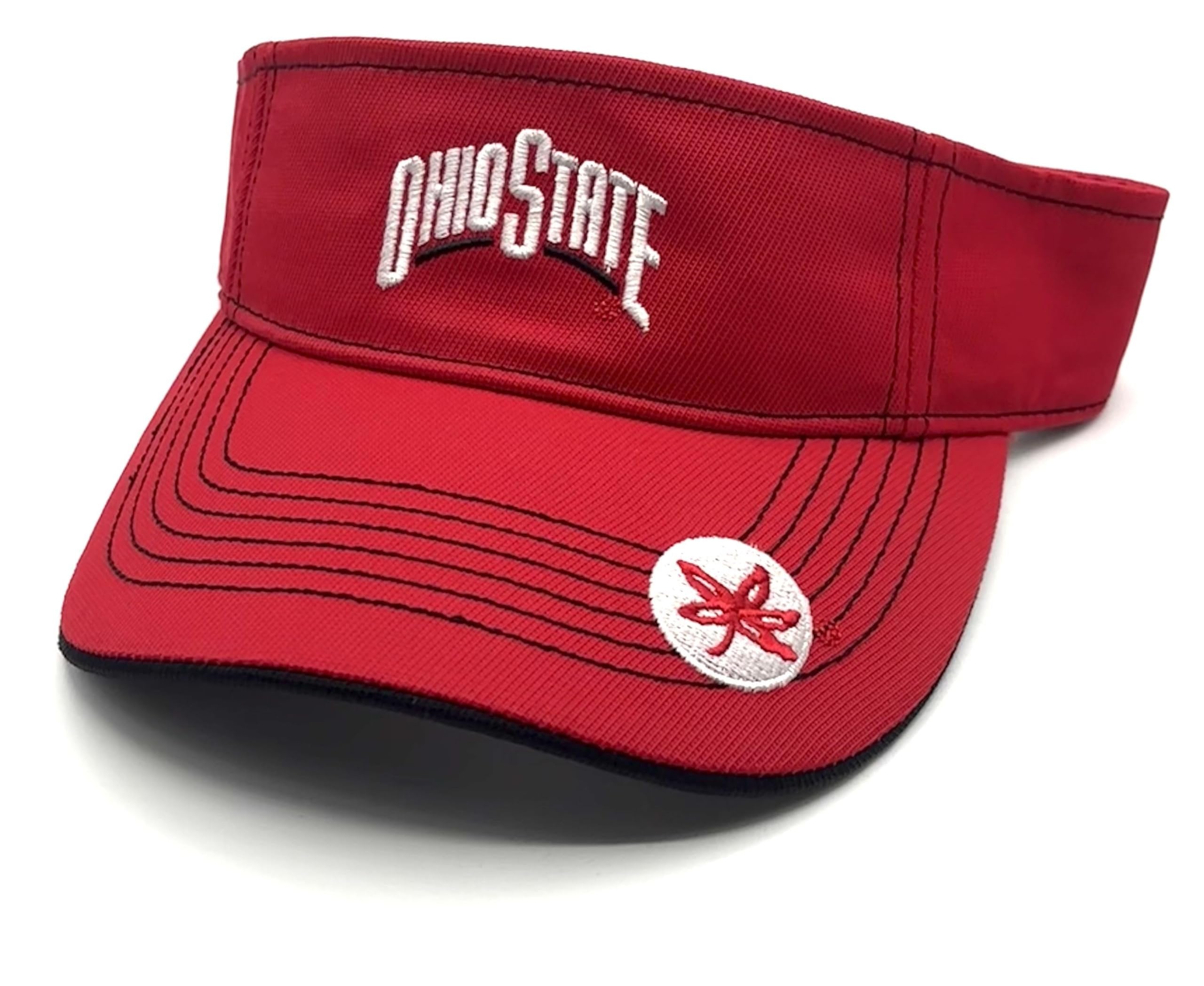Officially Licensed Ohio State Buckeyes Visor Hat Classic Edition Adjustable Team Logo Embroidered Cap (Red)