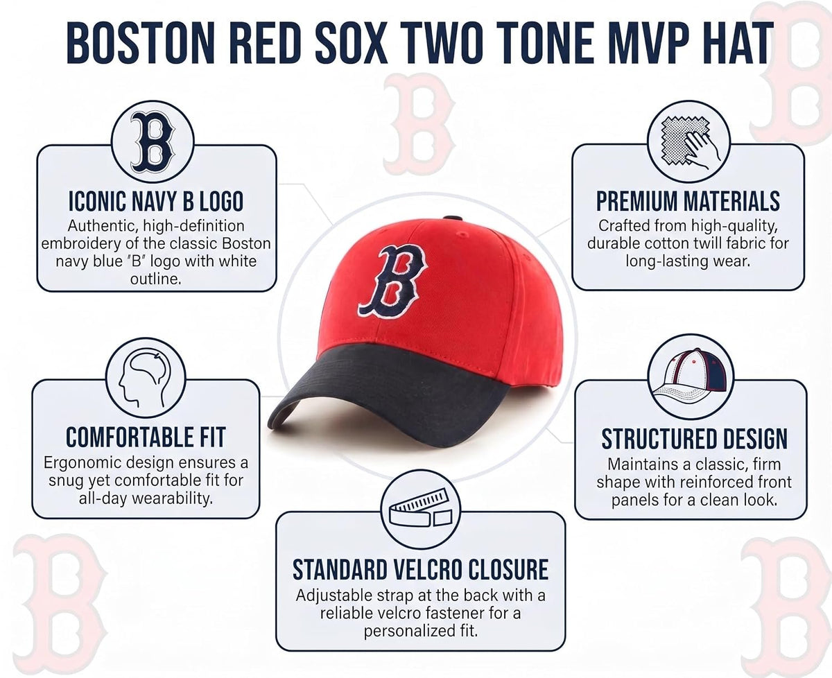 Red Sox Adult Hat Two-Tone Red/Navy Baseball Cap for Men and Women