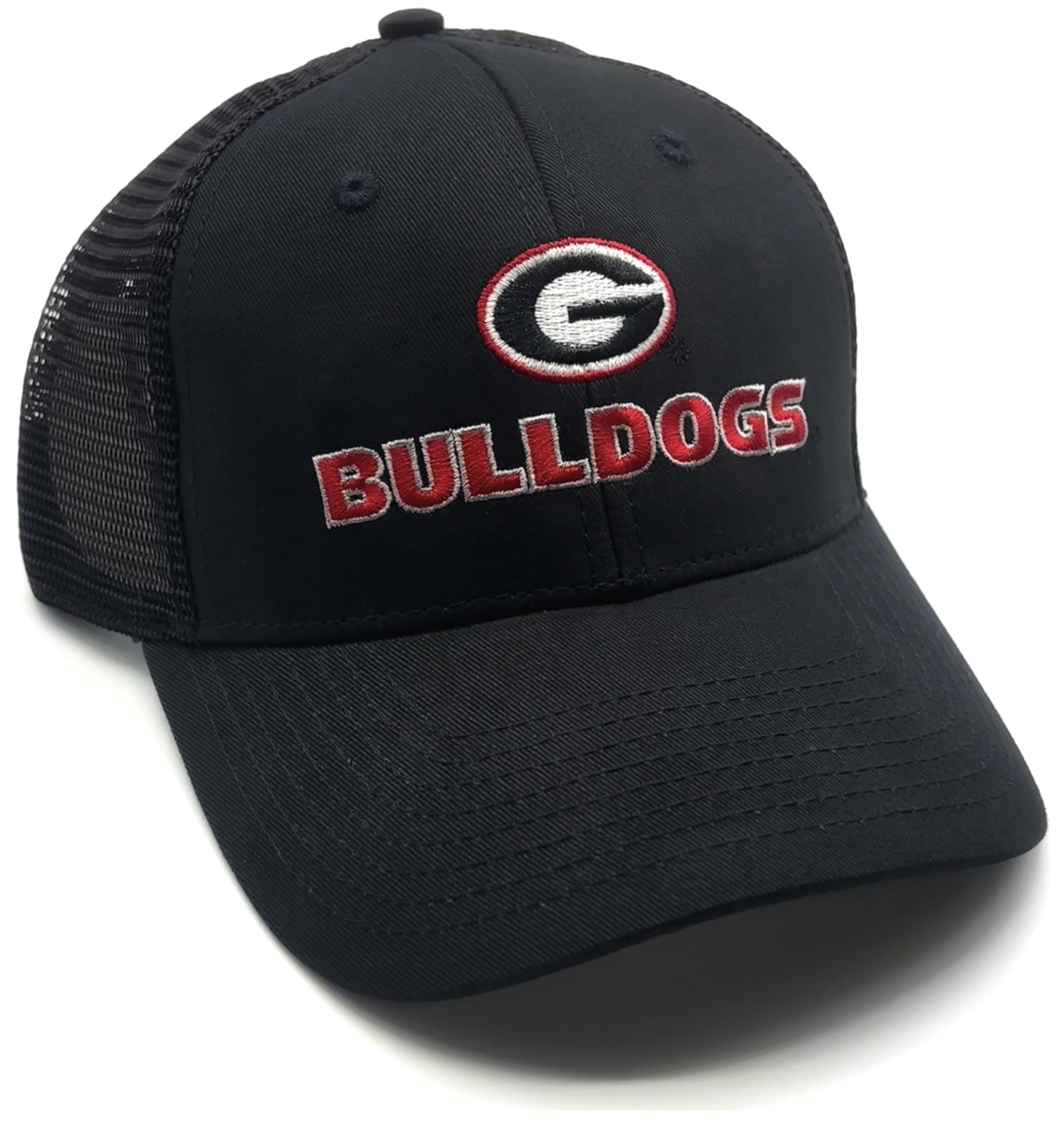 Officially Licensed University Georgia Black Mesh Trucker Hat Classic Bulldogs Embroidered Team Logo Adjustable Structured Snapback Sports Cap