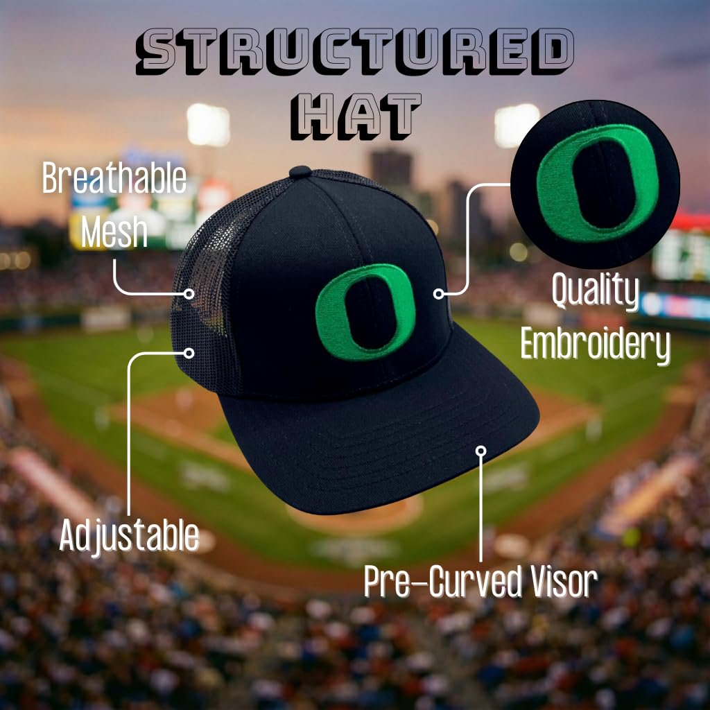 University of Oregon Ducks Classic Mesh Trucker MVP Baseball Hat Black/Green Adjustable Structured Primary Team Logo Snapback Embroidered Sports Ball Cap