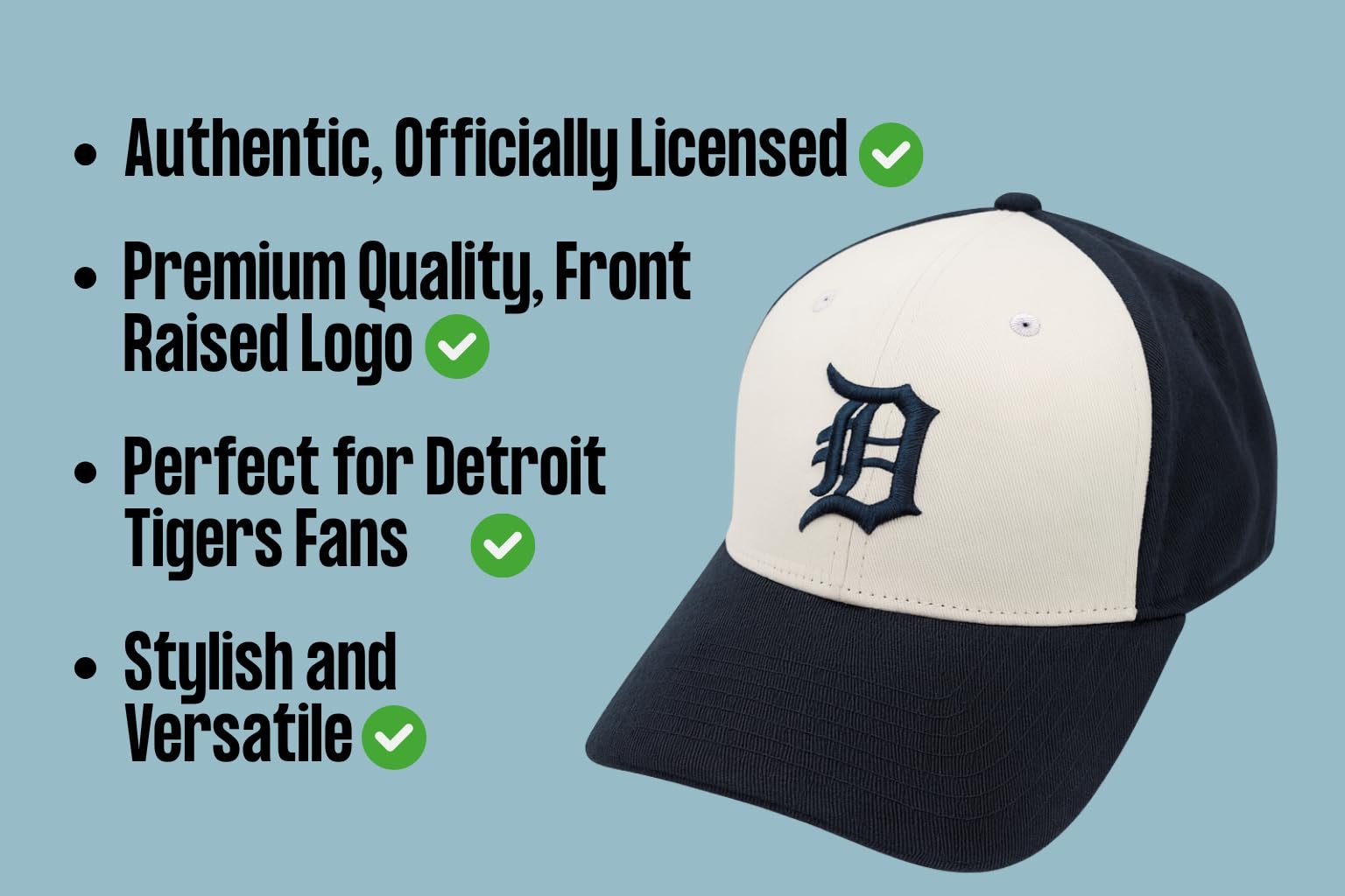 Officially Licensed Detroit Tigers Baseball Navy Blue/White Two-Tone MVP Hat Classic Home Team Logo Embroidered Structured Adjustable Sports Ball Cap