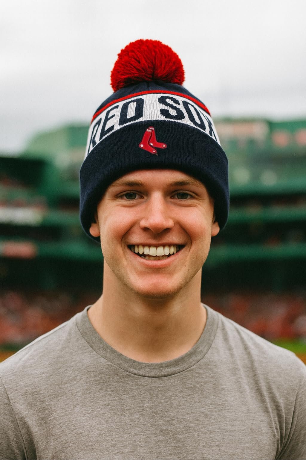 Officially Licensed Boston Red Sox Baseball Navy Cuffed Knit Pom Beanie Hat Classic Edition Embroidered Red/White Team Logo Winter Sox Winter Sports Cap