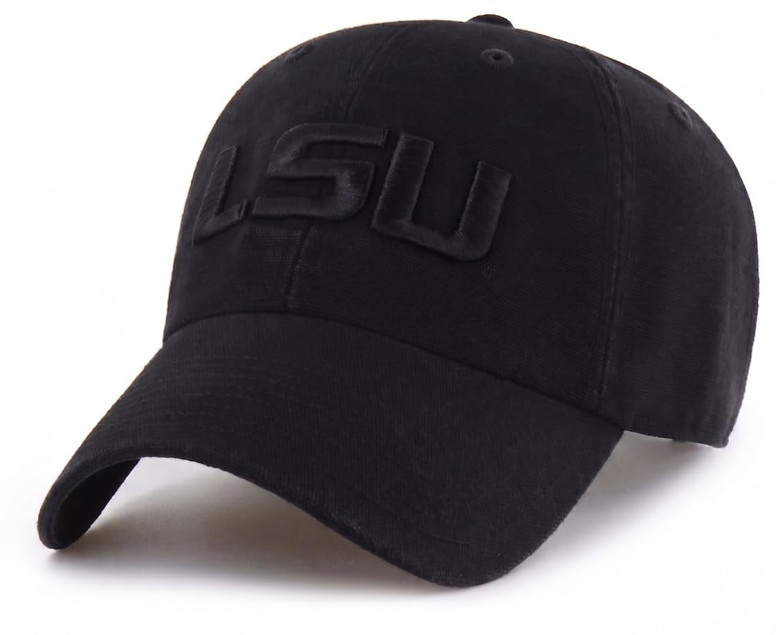 Officially Licensed LSU University Classic Edition Black Clean Up Hat Adjustable Relaxed Fit Tigers Primary Home Team Logo Embroidered Baseball Cap