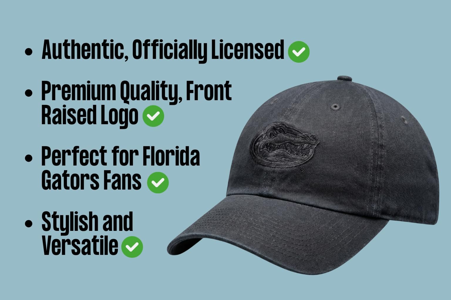Officially Licensed University of Florida Gators Black Clean Up Hat Classic Relaxed Fit Adjustable Embroidered Primary Team Logo Baseball Sports Ball Cap