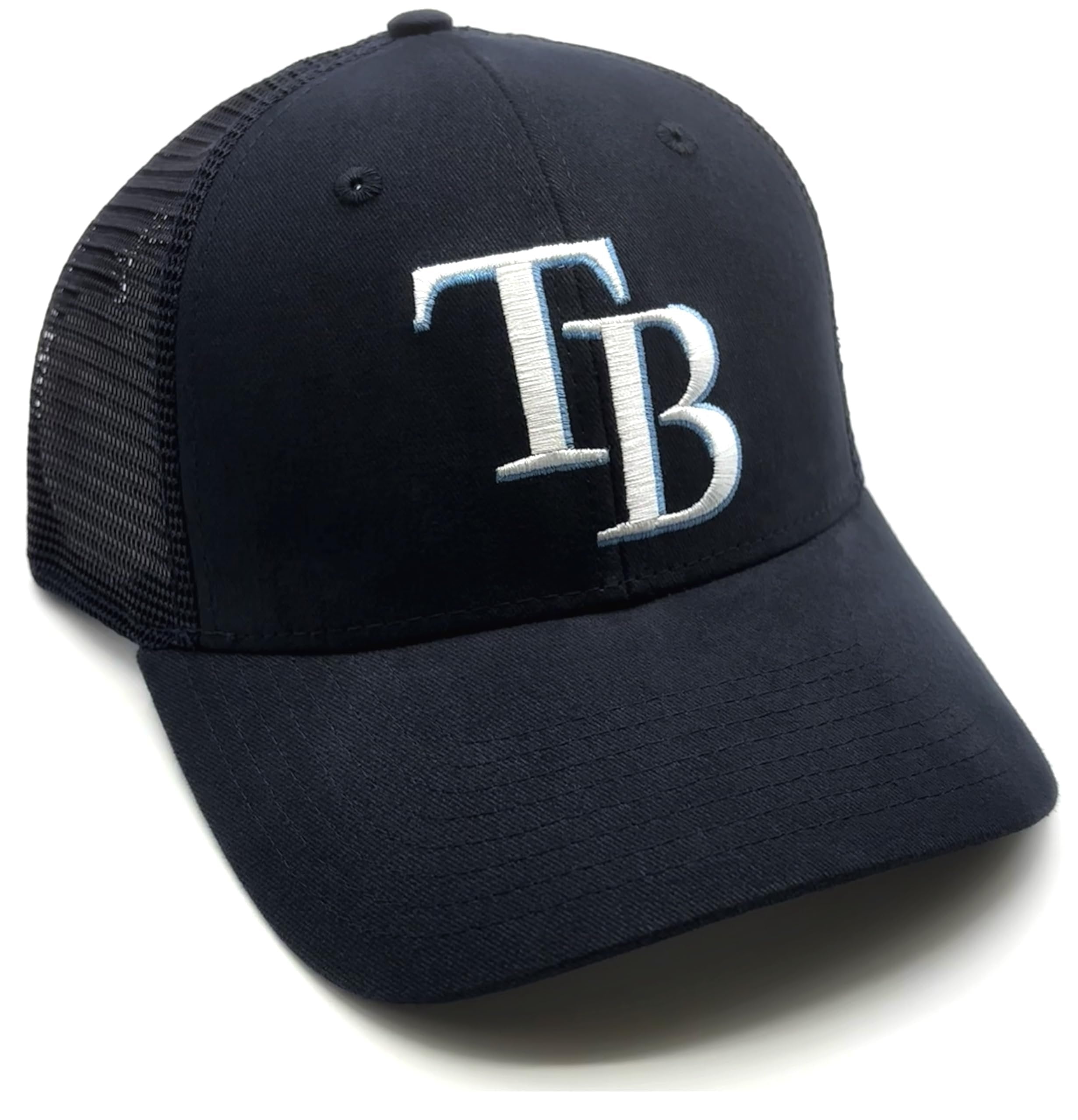 Officially Licensed Tampa Bay Baseball Navy Mesh Trucker MVP Hat Classic Primary Home Team Logo Adjustable Blue Structured Embroidered Snapback Sports Cap