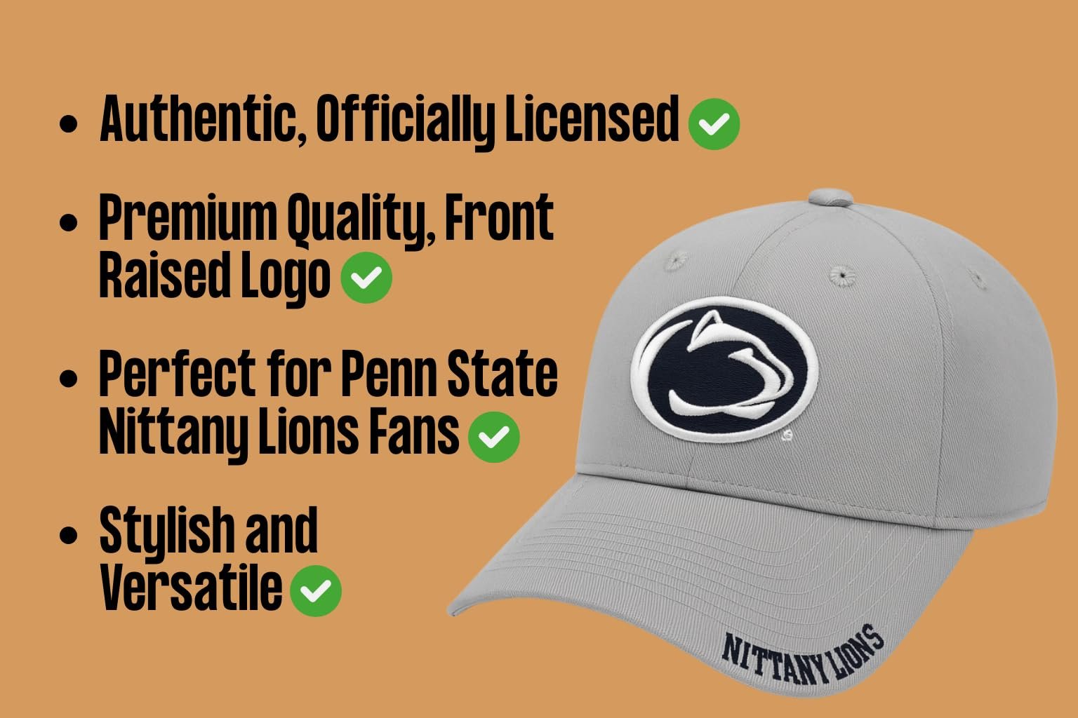 Officially Licensed Penn State Nittany Lions Baseball Hat Gray/Blue Relaxed Fit Clean Up Hat Primary Team Logo Adjustable Sports Ball Cap
