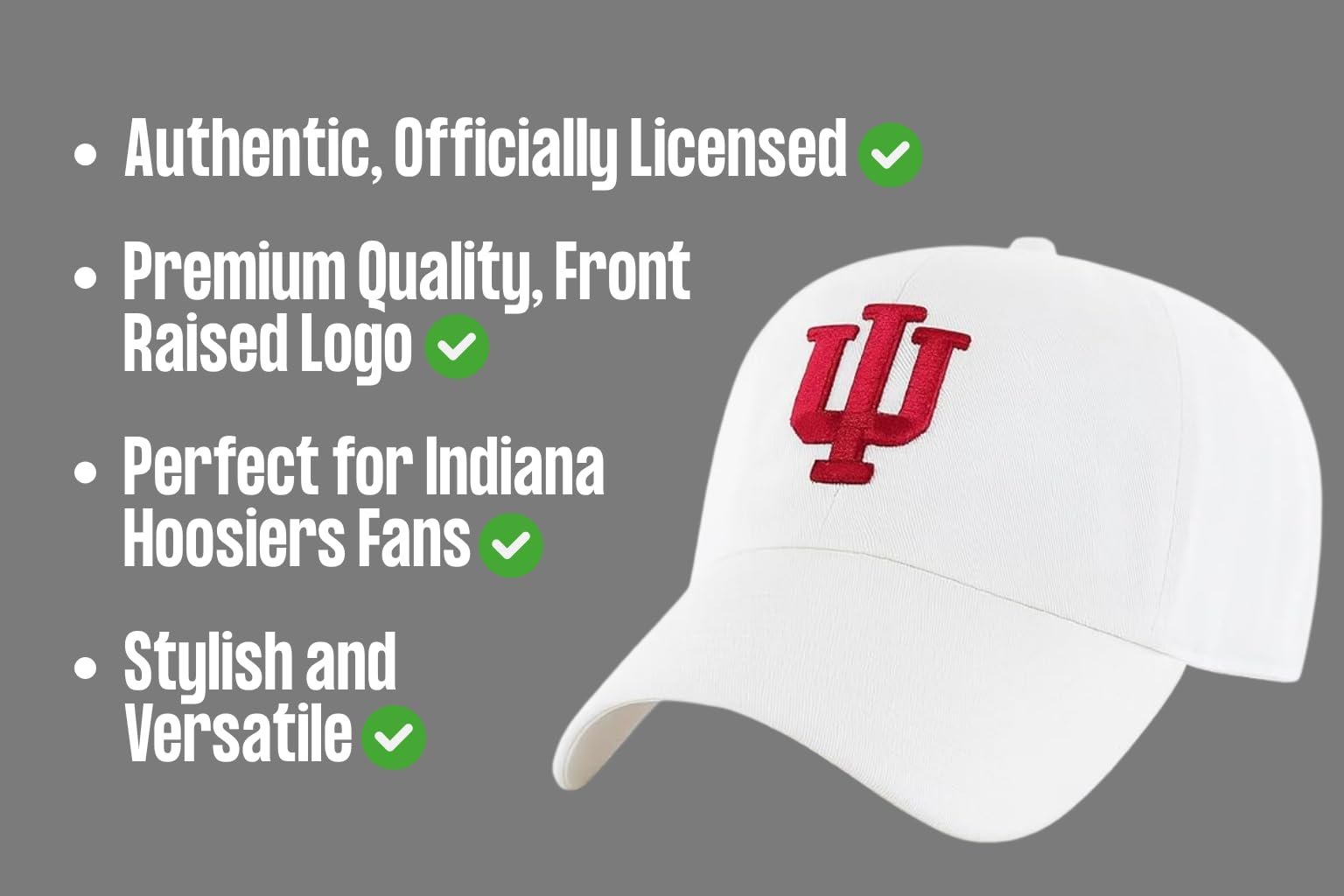 Officially Licensed University Indiana Hoosiers Relaxed Fit Clean Up Baseball Cap, White with Crimson Embroidered Logo, Unisex Adjustable Hat