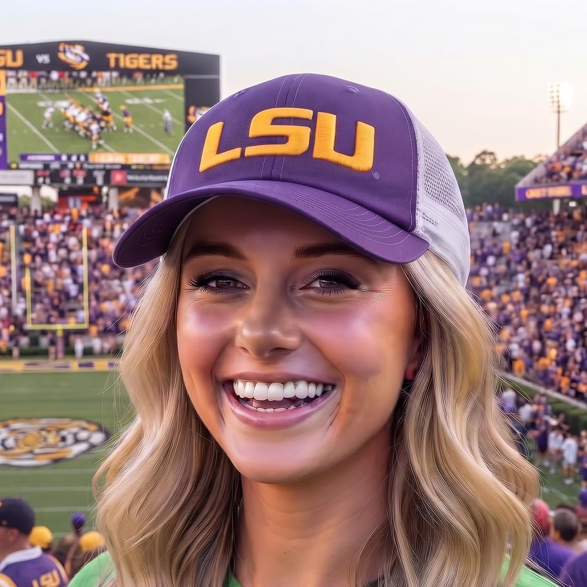 LSU Tigers Two Tone Mesh Trucker Hat Purple/White Adjustable Unisex Cap
