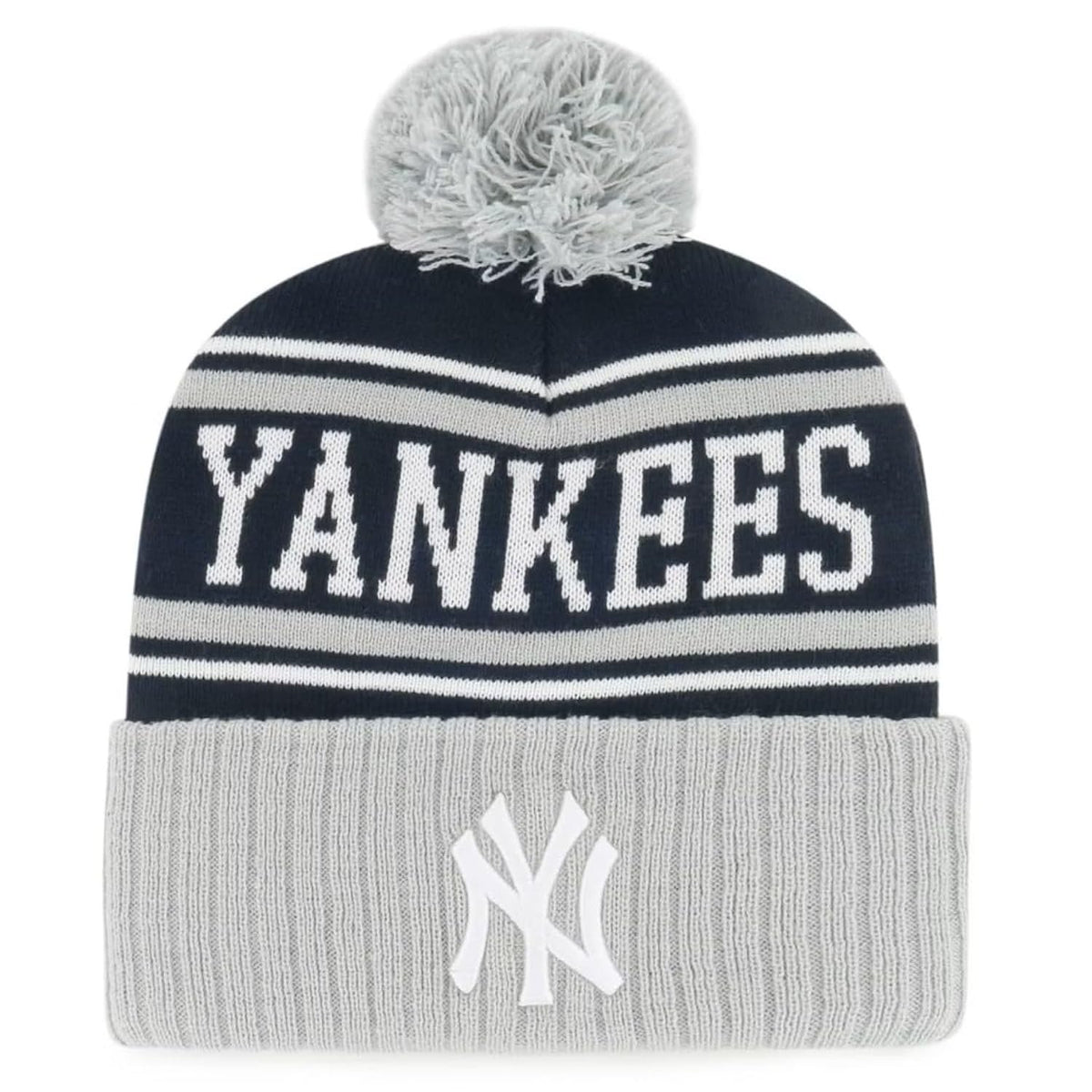 New York Yankees Navy & Gray Cuff Knit Pom Beanie, Iconic NY logo in front