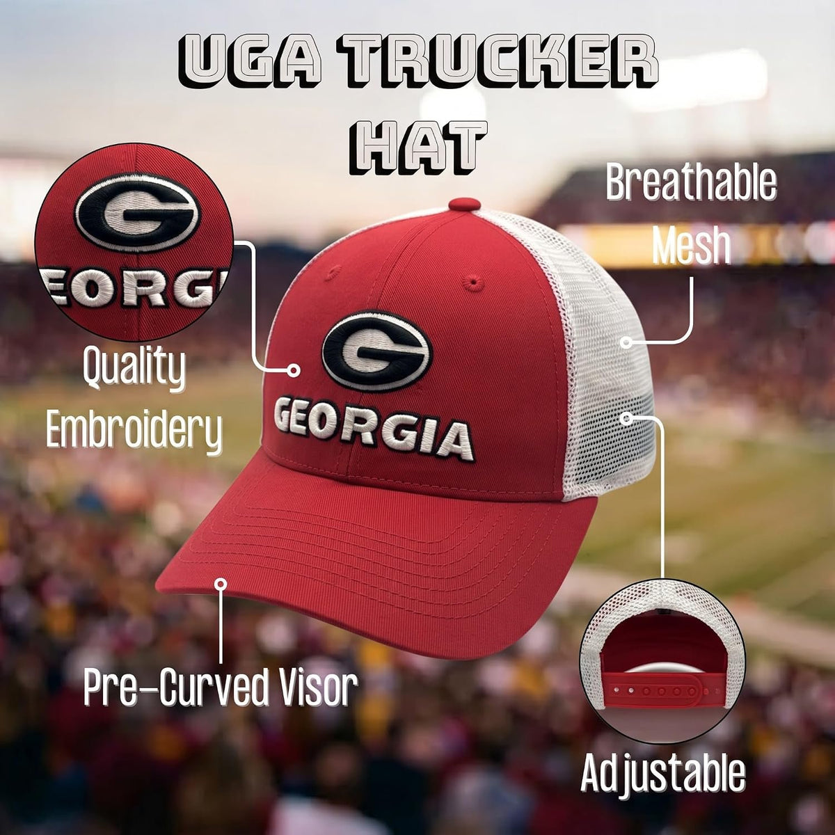 University Georgia Two-Tone Trucker Hat Adjustable Bulldogs Mesh Cap