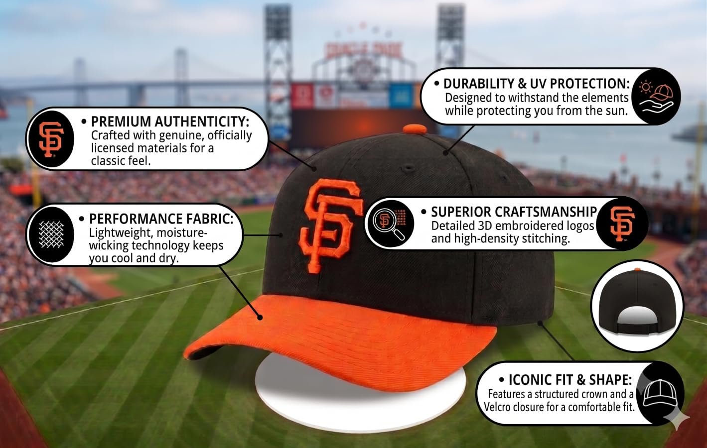 Officially Licensed San Francisco Giants Two-Tone Black/Orange MVP Hat Classic Orange SF Embroidery Adjustable Structured Cap