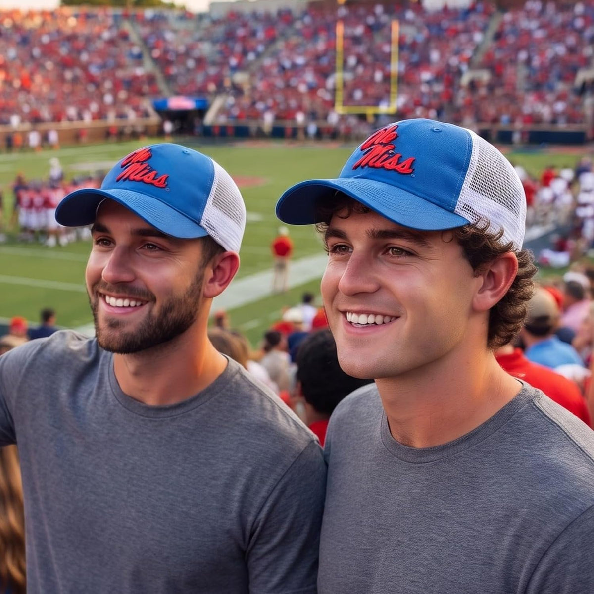 Ole Miss Trucker Hat Blue & White with Embroidered 'Ole Miss' Red Logo