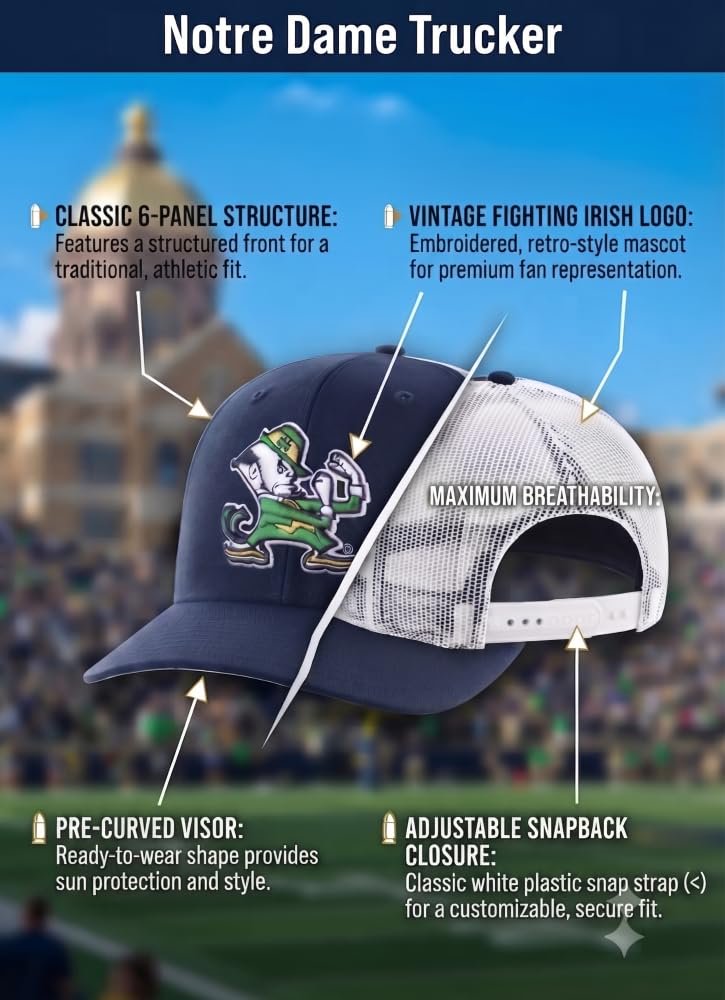 Officially Licensed Notre Dame Navy/White Mesh Trucker Hat MVP Adjustable Embroidered Logo Structured Sports Cap