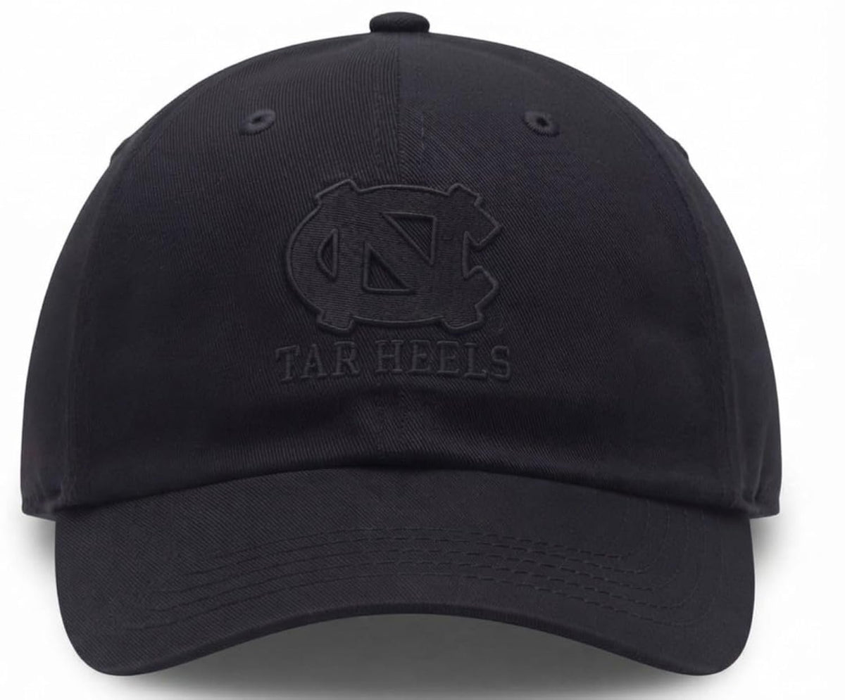 North Carolina Relaxed Fit All Black Hat UNC Tar Heels Embroidery Logo Cap