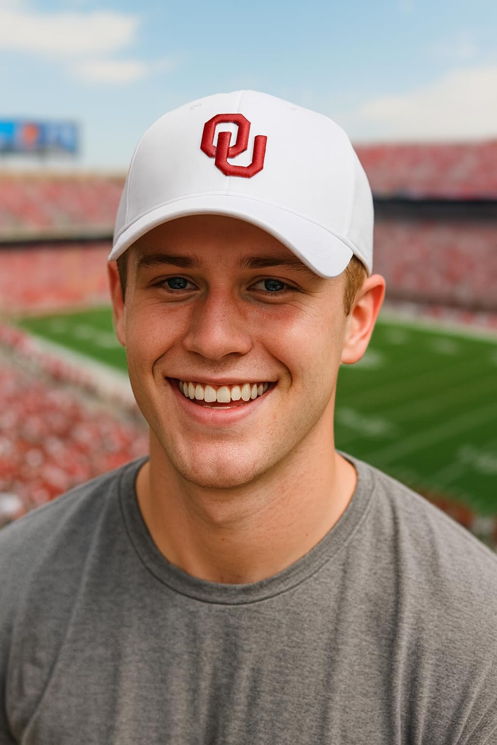 Officially Licensed Oklahoma University Sooners White/Crimson Clean Up Hat Classic Relaxed Fit Adjustable Embroidered Team Logo Sports Cap