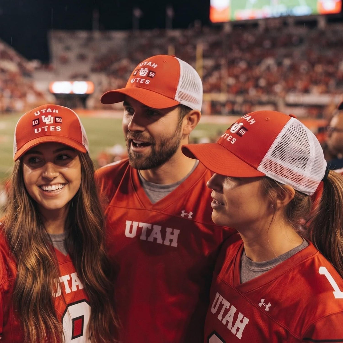 Utah Utes Red White Mesh Trucker Hat with UU Logo Adjustable Unisex Cap