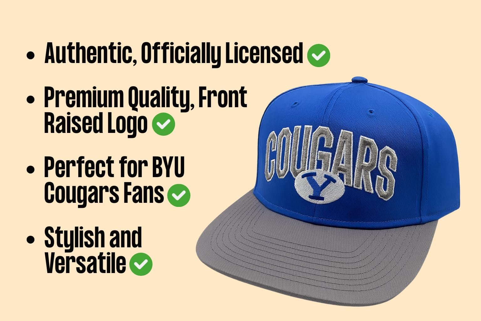 Officially Licensed BYU Cougars Classic Two-Tone Hat Adjustable Team Logo Structured Snapback Cap
