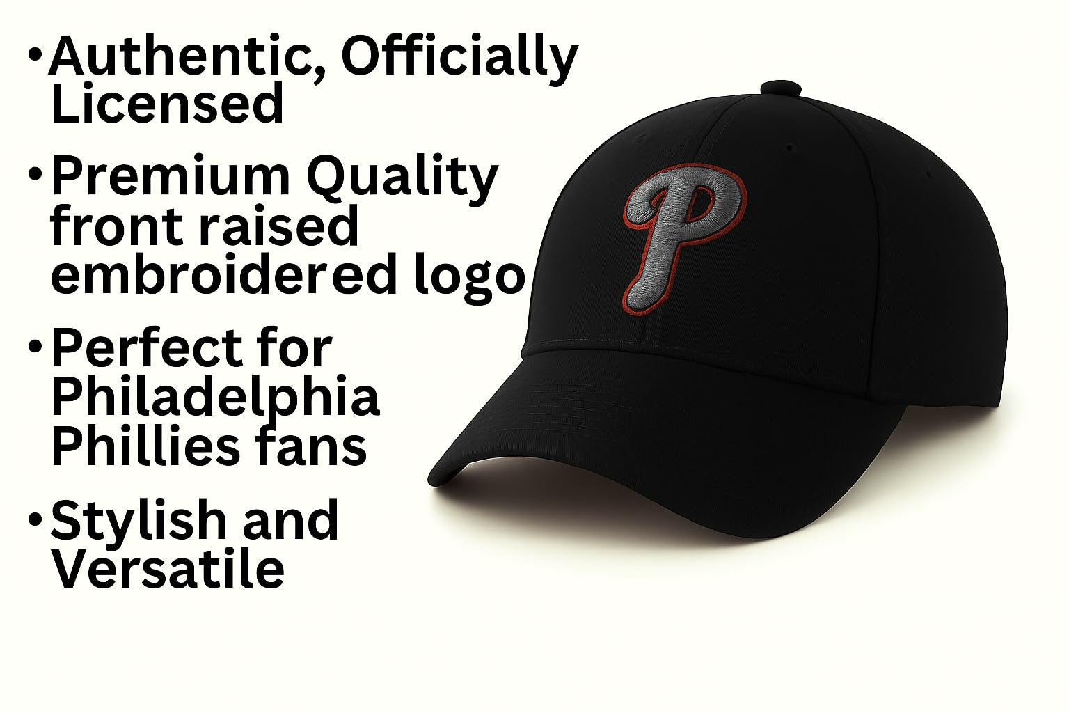 Officially Licensed Philadelphia Youth Boys Girls Baseball Hat Classic Edition Kids MVP Adjustable Team Logo Embroidered Black Cap