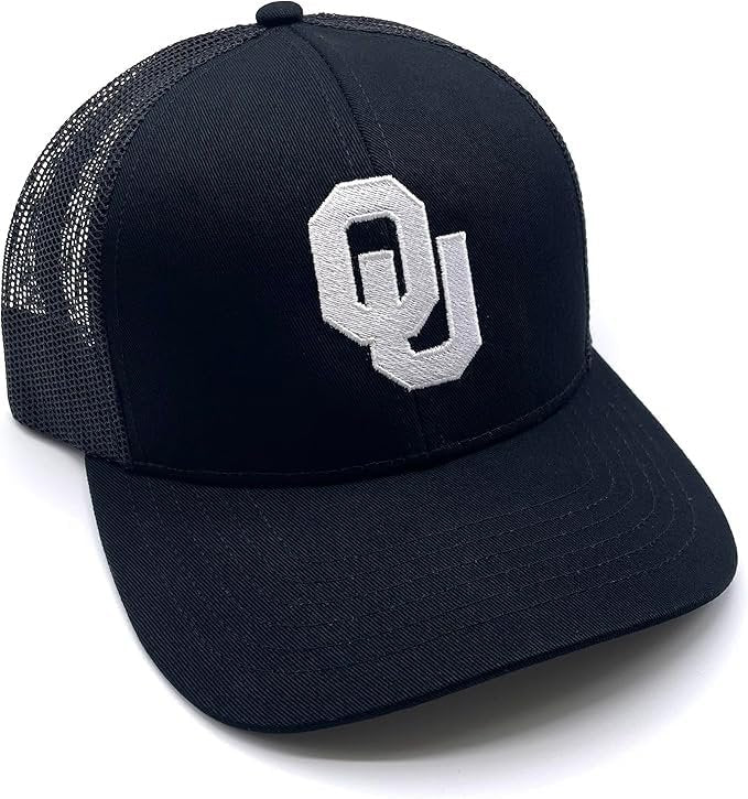 Officially Licensed Oklahoma University Sooners Black Mesh Trucker Hat Classic Team Logo Adjustable Structured Snapback Cap