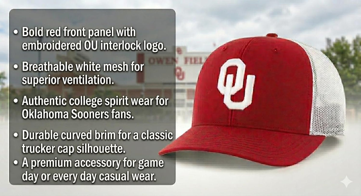 Officially Licensed Oklahoma University Mesh Trucker MVP Hat Classic Primary Team Logo Adjustable Embroidered Snapback Baseball Cap