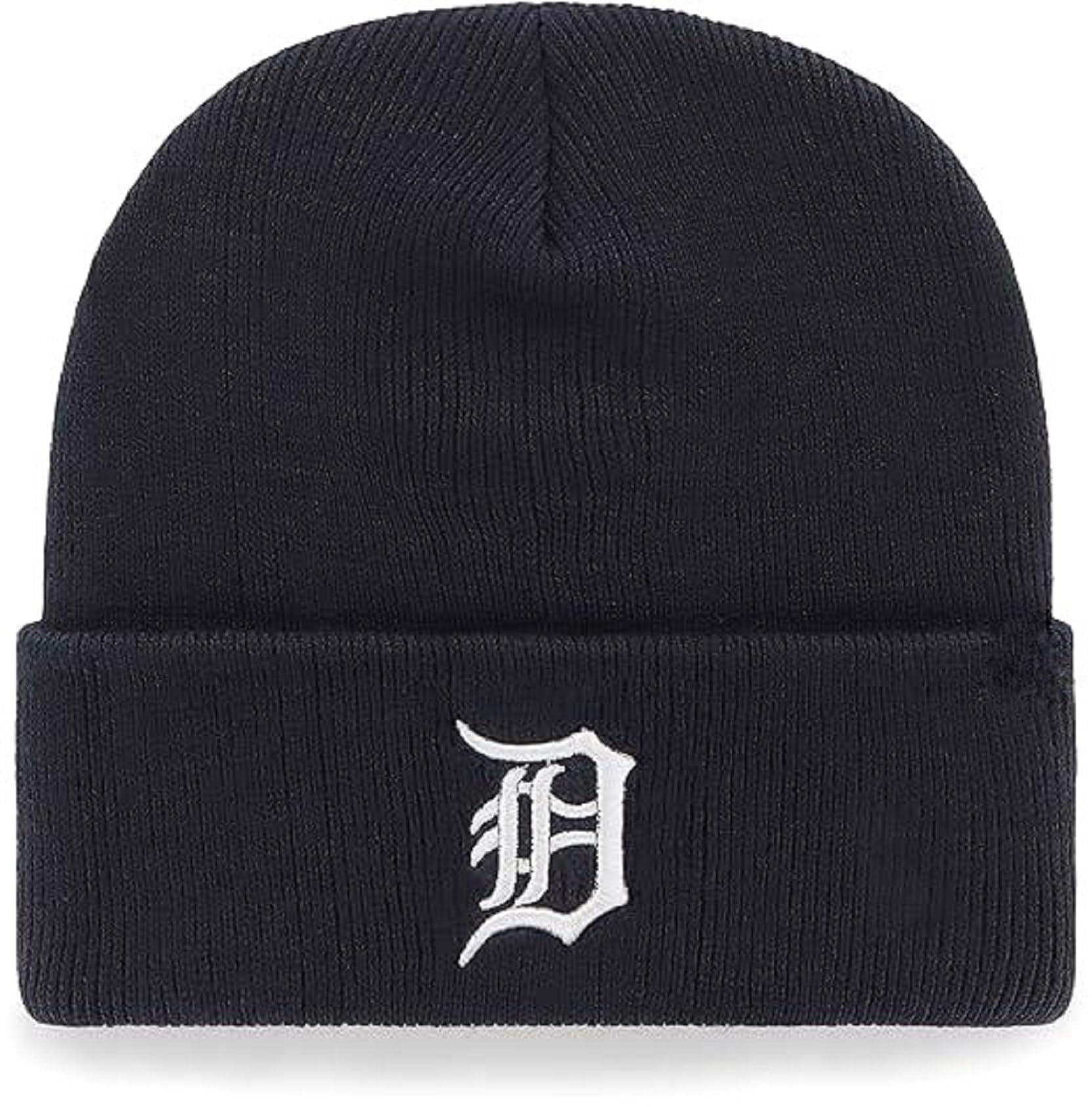 Officially Licensed Detroit Navy Baseball Cuffed Knit Beanie Hat Classic Primary Team Logo Embroidered Cold Weather Blue/White Cap