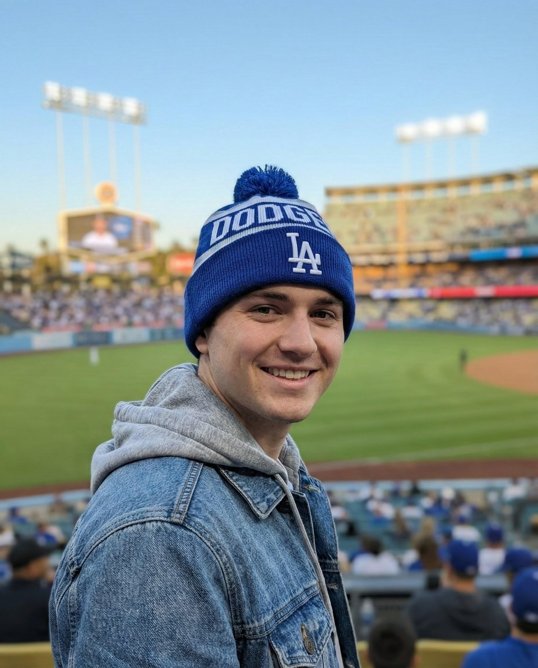 Officially Licensed Los Angeles Baseball Blue/White Cuffed Knit Pom Beanie Hat Classic Edition Primary Home LA Embroidered Team Logo Winter Gray Sports Cap
