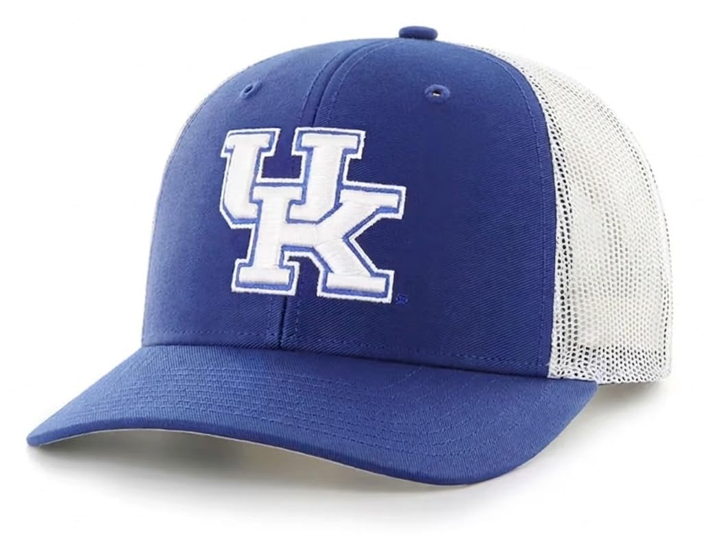 Officially Licensed University of Kentucky Wildcats Classic UK White/Blue Mesh Trucker Hat Adjustable Embroidered Cap