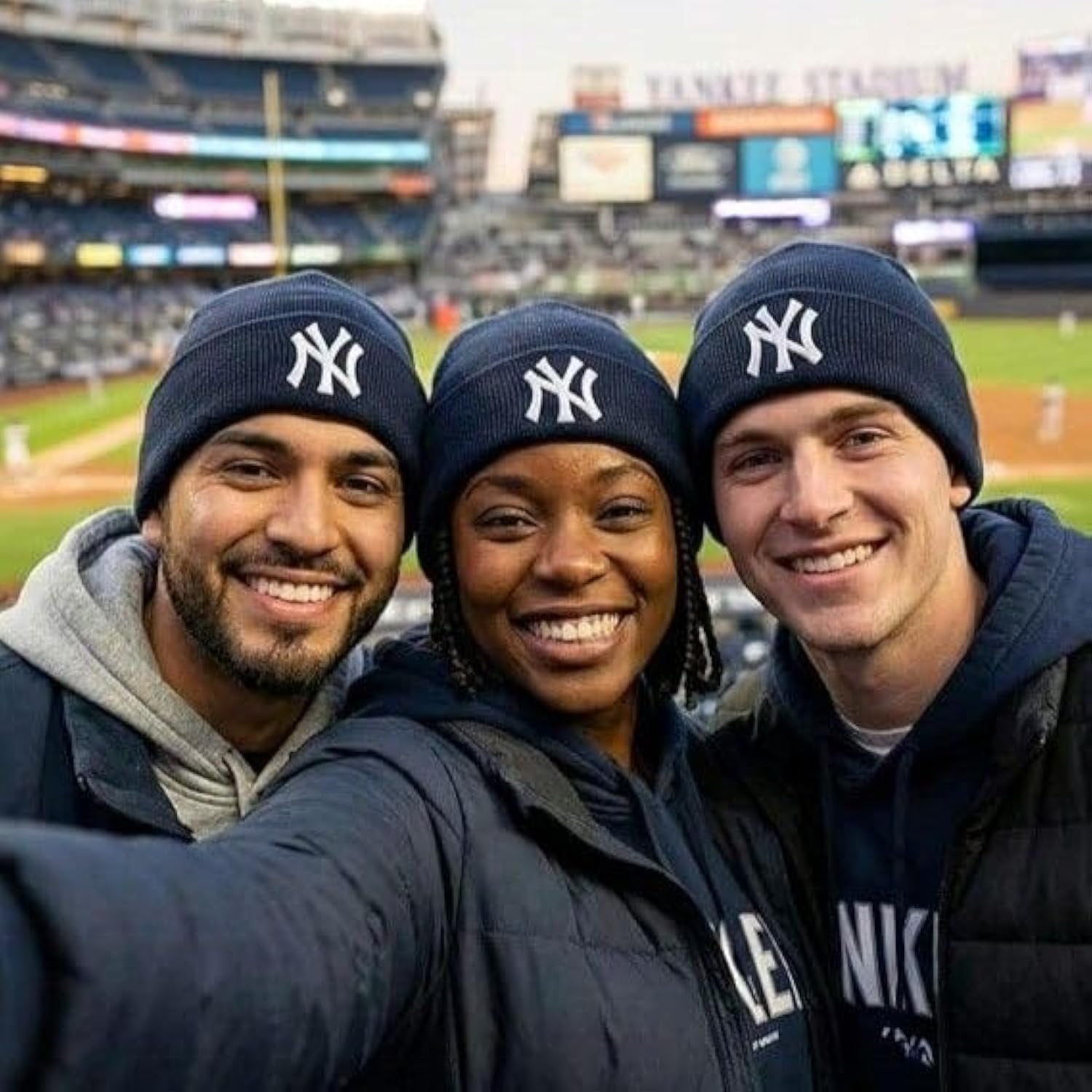 Officially Licensed New York Navy Blue Cuffed Knit Beanie with Iconic NY Embroidery in White