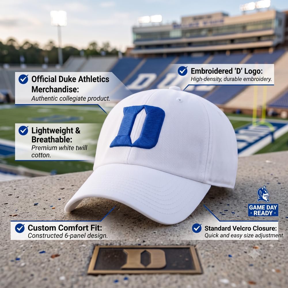 Officially Licensed Duke Blue Devils White MVP Hat Iconic Blue D Logo Embroidery Adjustable Structured Cap